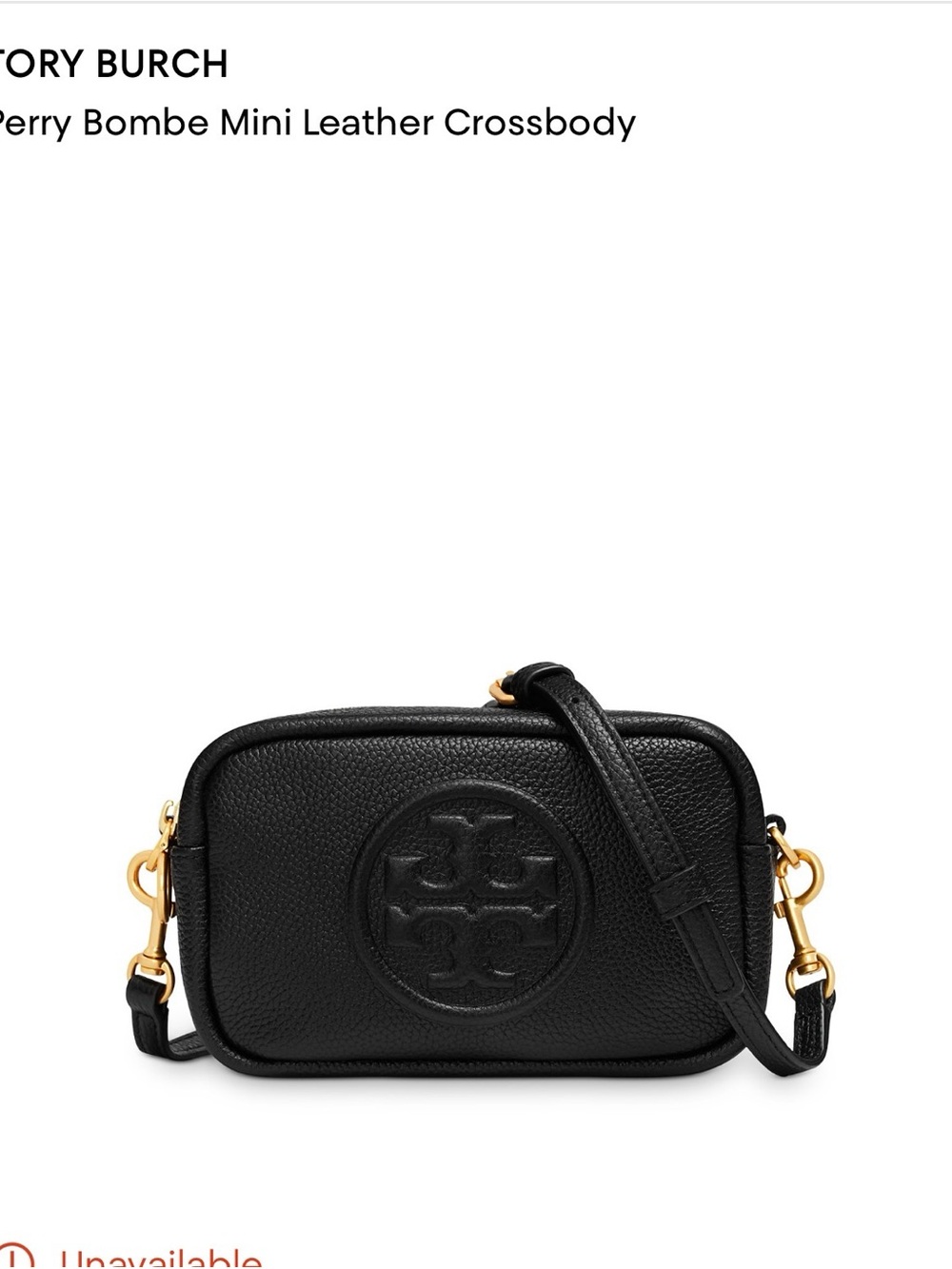 Tory Burch Black Pebbled Leather Perry Bombe Mini Crossbody with Gold Hardware